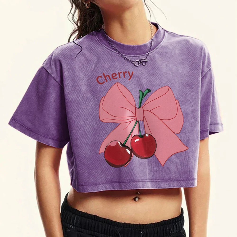 Bow Cherry Cartoon Cotton Slim T-shirt - Image 4