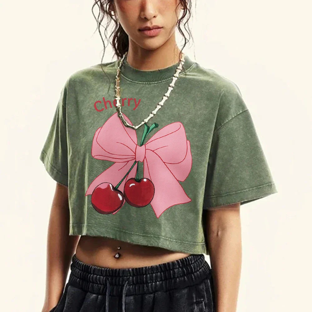 Bow Cherry Cartoon Cotton Slim T-shirt - Image 5