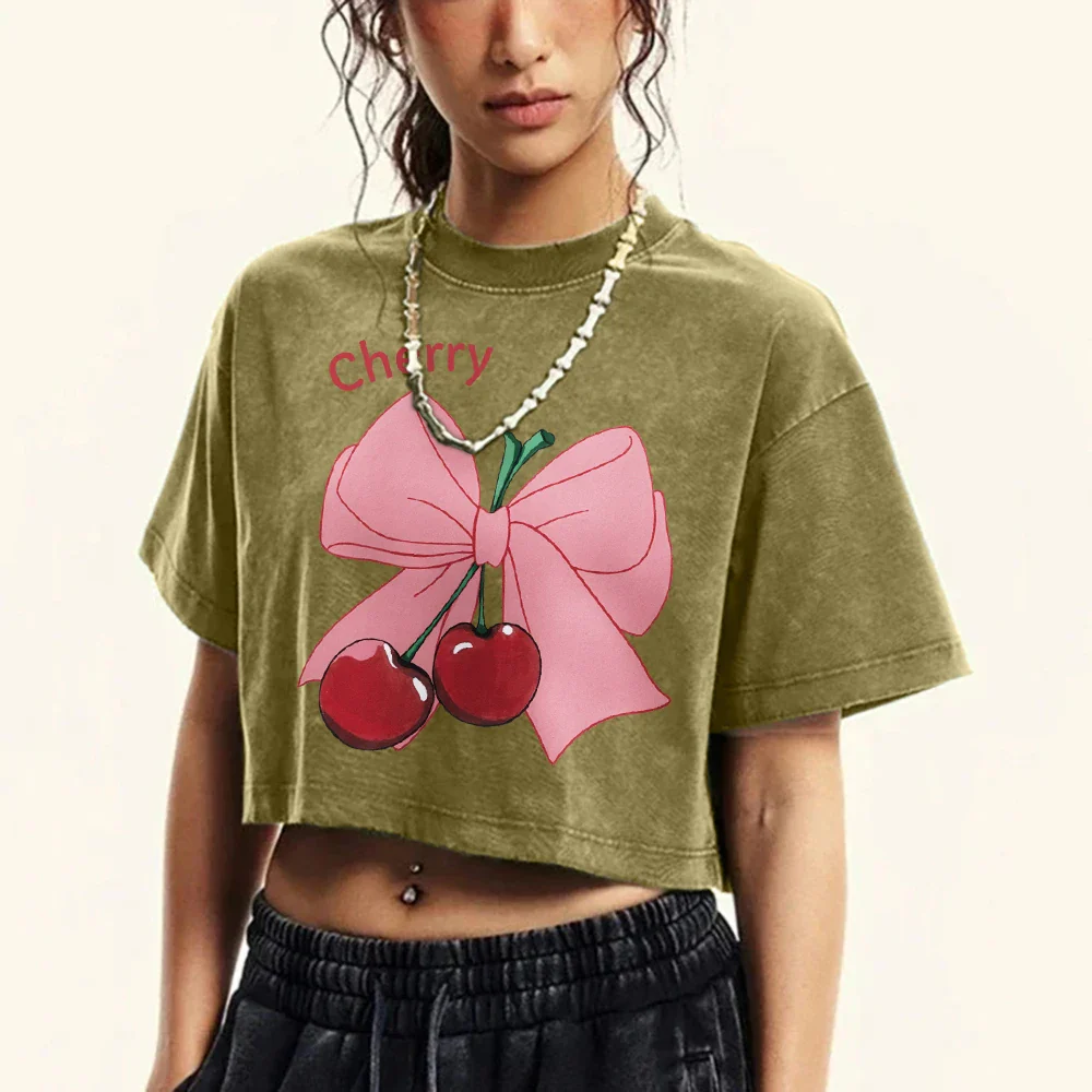 Bow Cherry Cartoon Cotton Slim T-shirt - Image 6