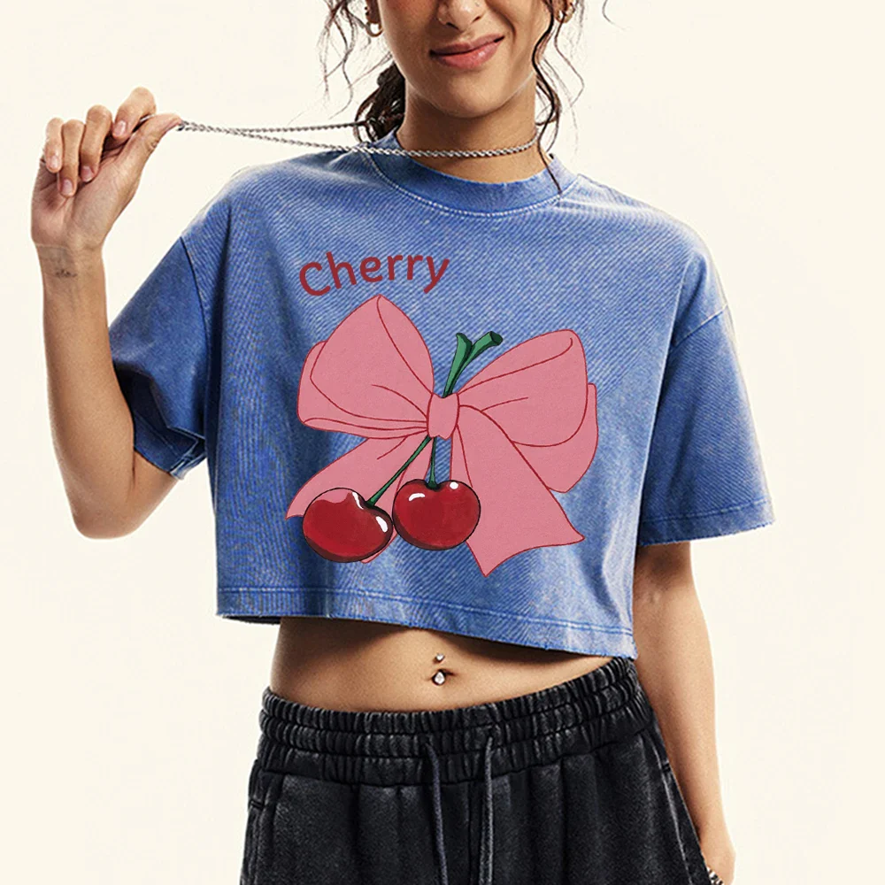 Bow Cherry Cartoon Cotton Slim T-shirt - Image 7