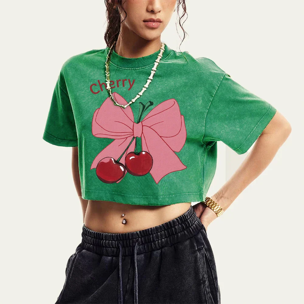 Bow Cherry Cartoon Cotton Slim T-shirt - Image 8
