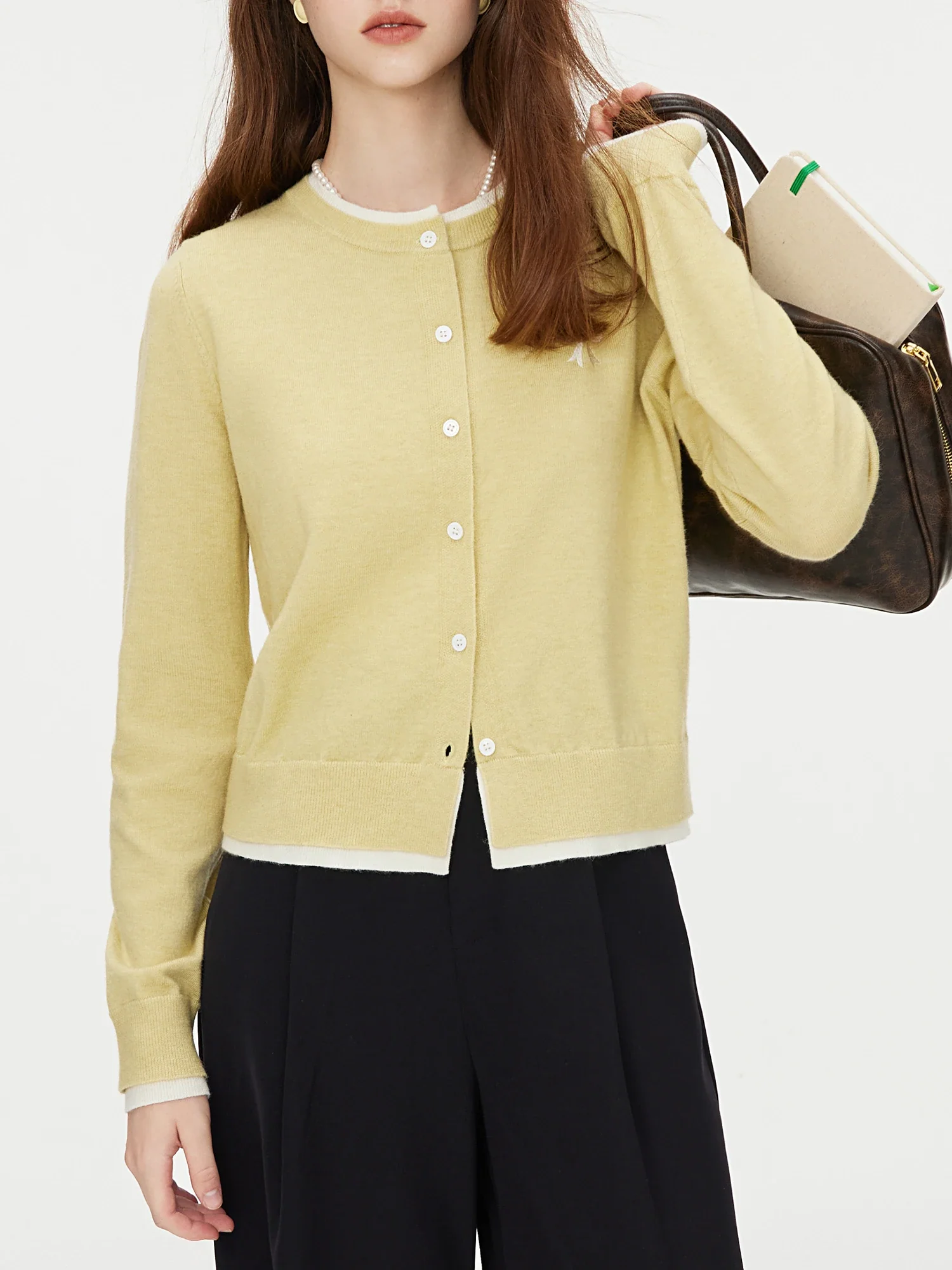 Bow Contrast Stitching Knit Cardigan - Image 3