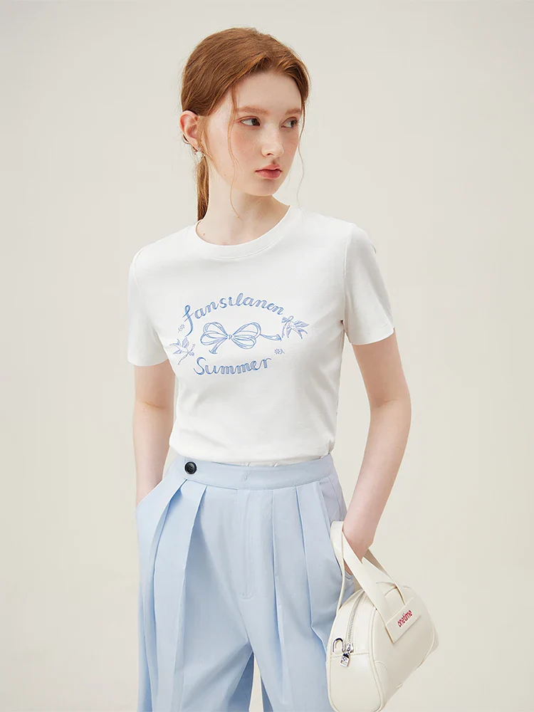 Bow Letter Print Slim Black T-shirt - Image 3
