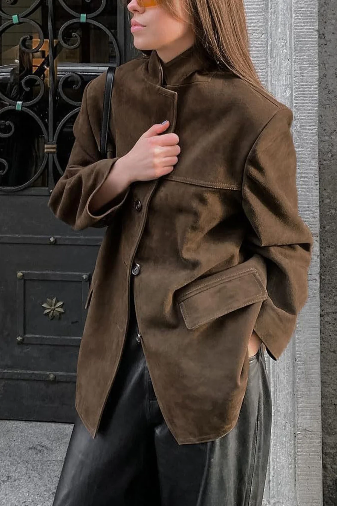 Brown Suede Retro American Blazer Style Coat - Image 5