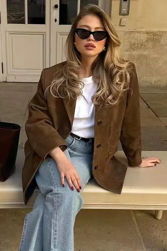 Brown Suede Retro Casual Jacket - Image 2