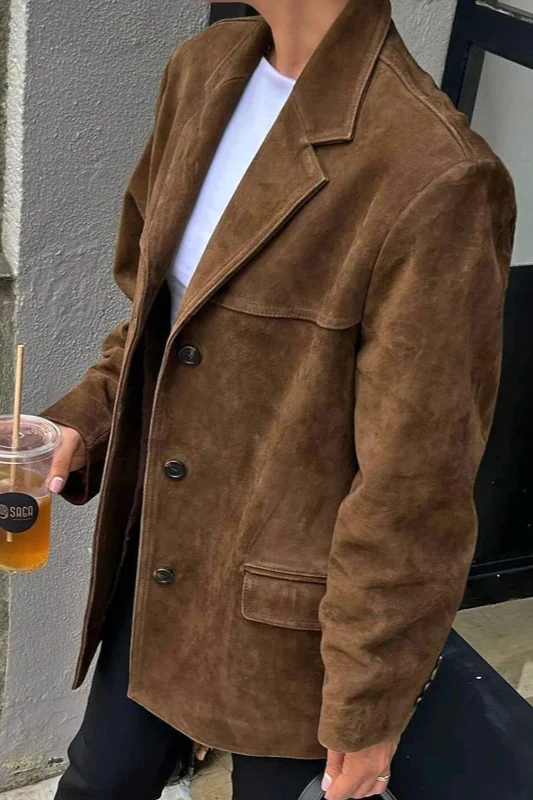 Brown Suede Retro Casual Jacket - Image 3