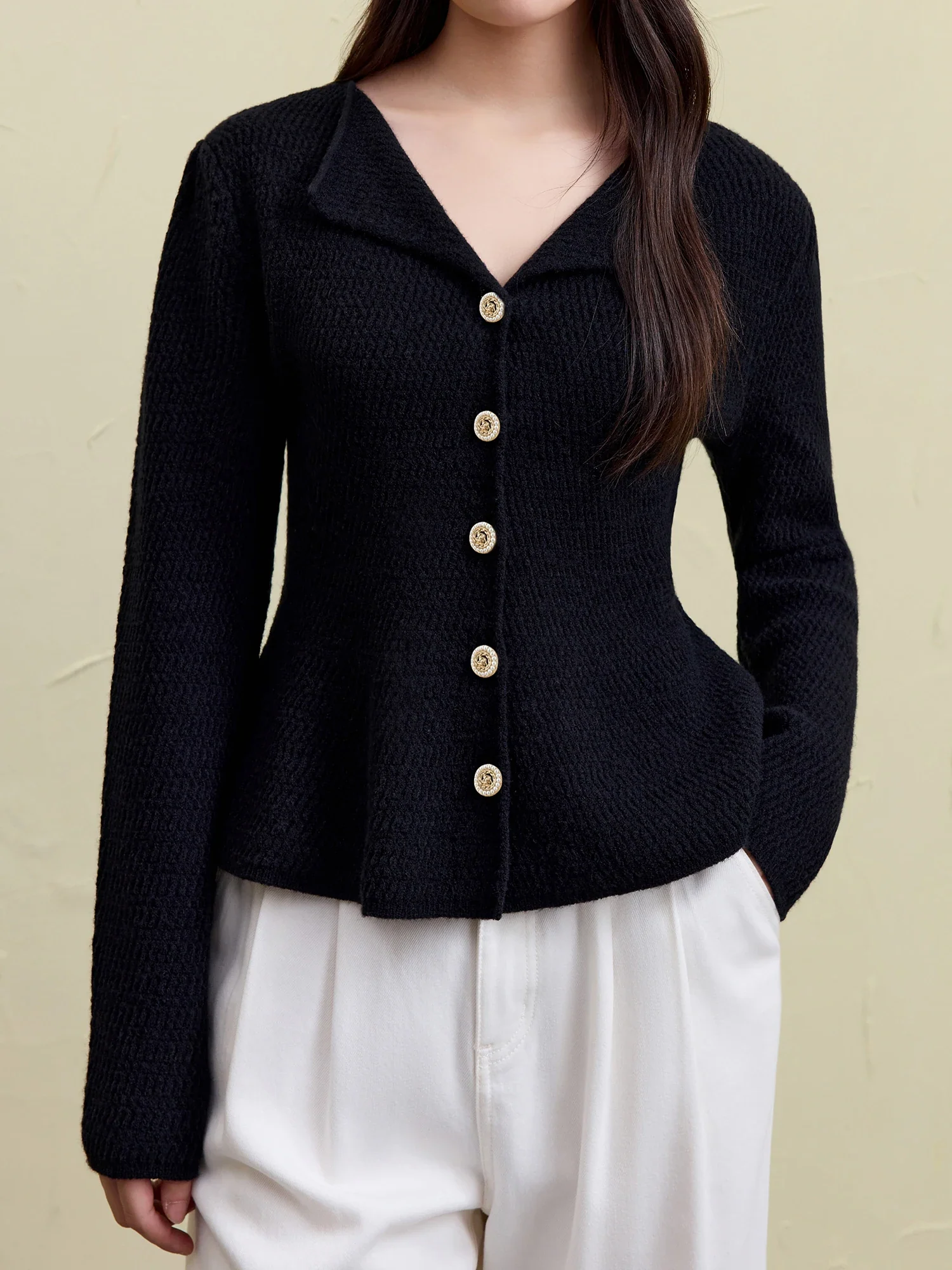 Bubble Sleeve V-neck Red Knit Cardigan - Image 5
