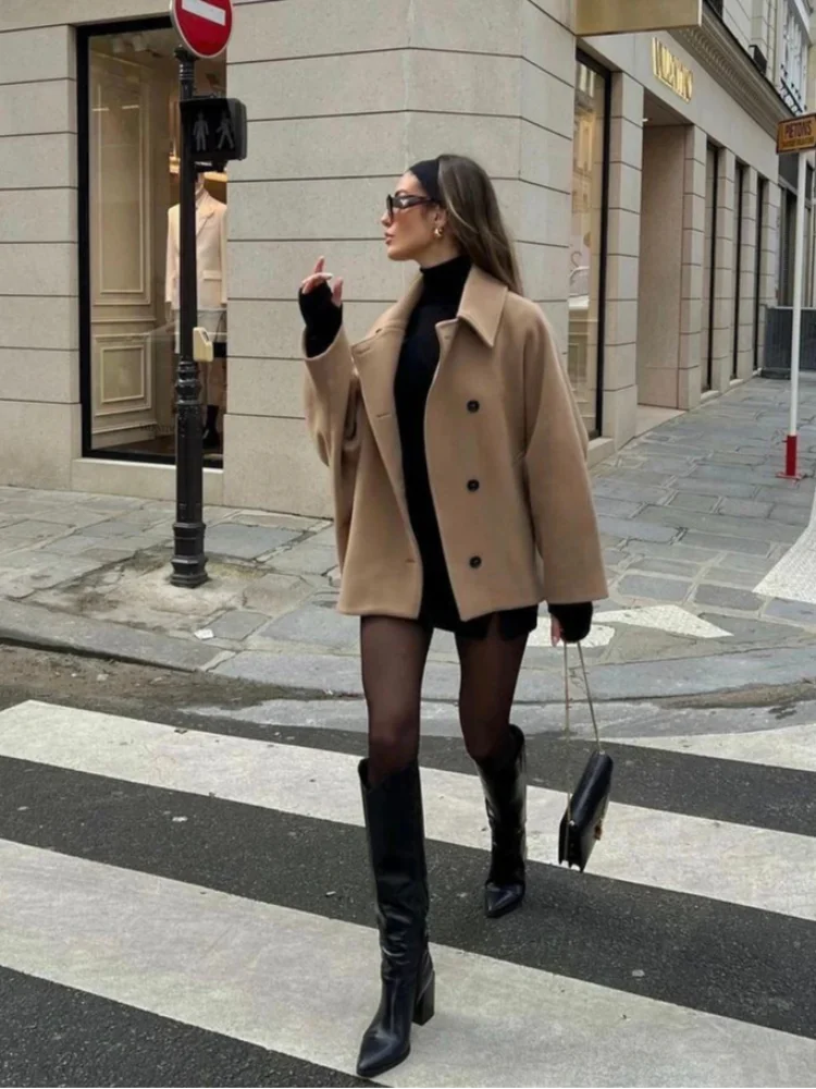 Burgundy Wool Loose Pocket Long Coat - Image 2