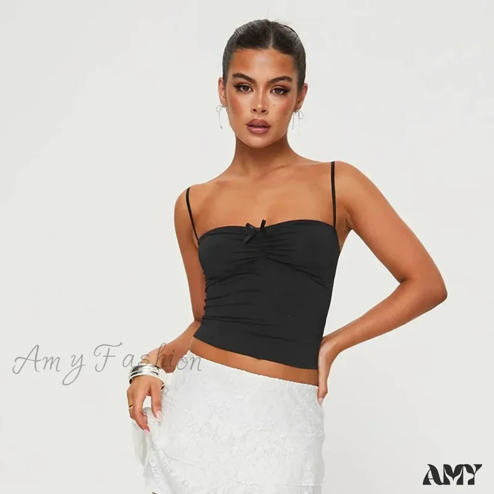Butterfly Knot Street Solid Color Y2K Summer Crop Top - Image 4