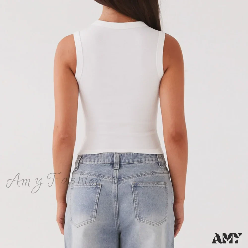 Button Down Casual Slim Fit Sleeveless Ribbed Knit Crop Top - Image 6