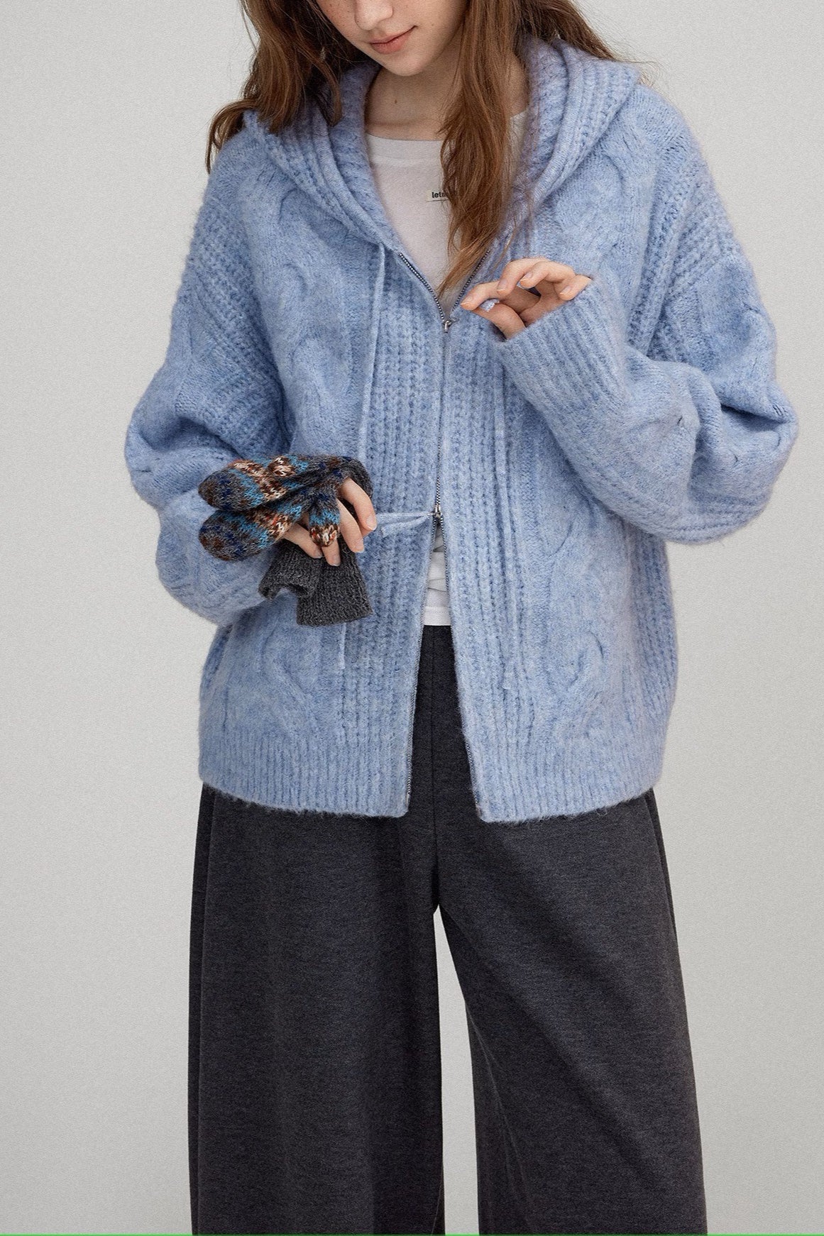 Cable Knit Hooded Soft Wool Cardigan - Image 2