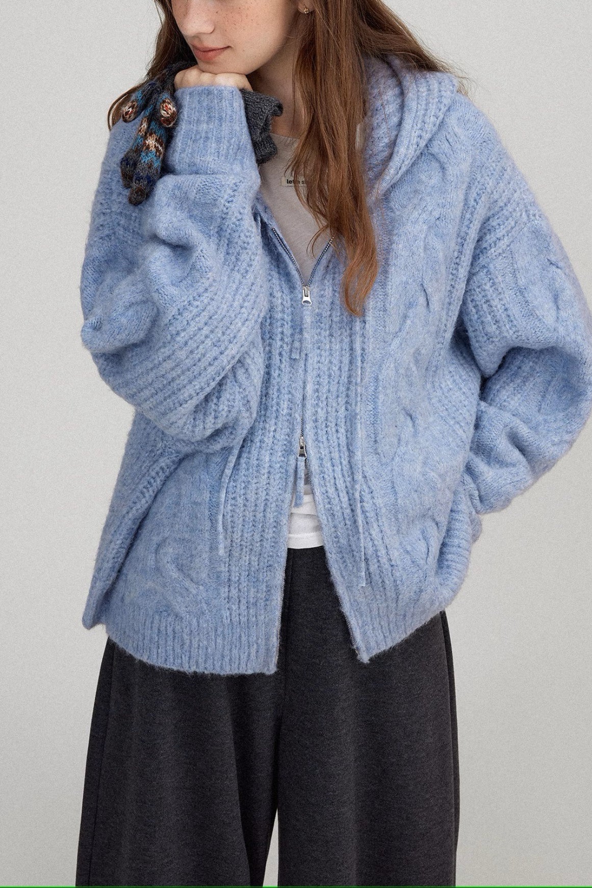 Cable Knit Hooded Soft Wool Cardigan - Image 3