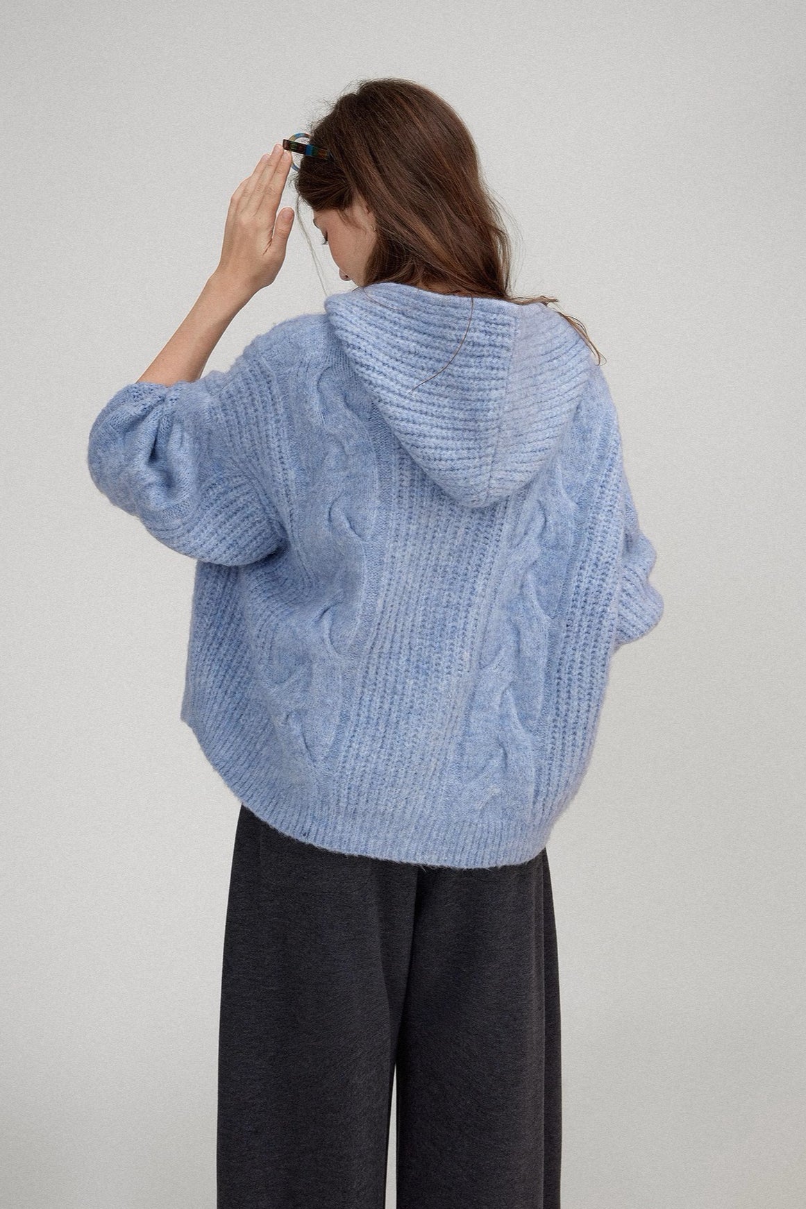 Cable Knit Hooded Soft Wool Cardigan - Image 4