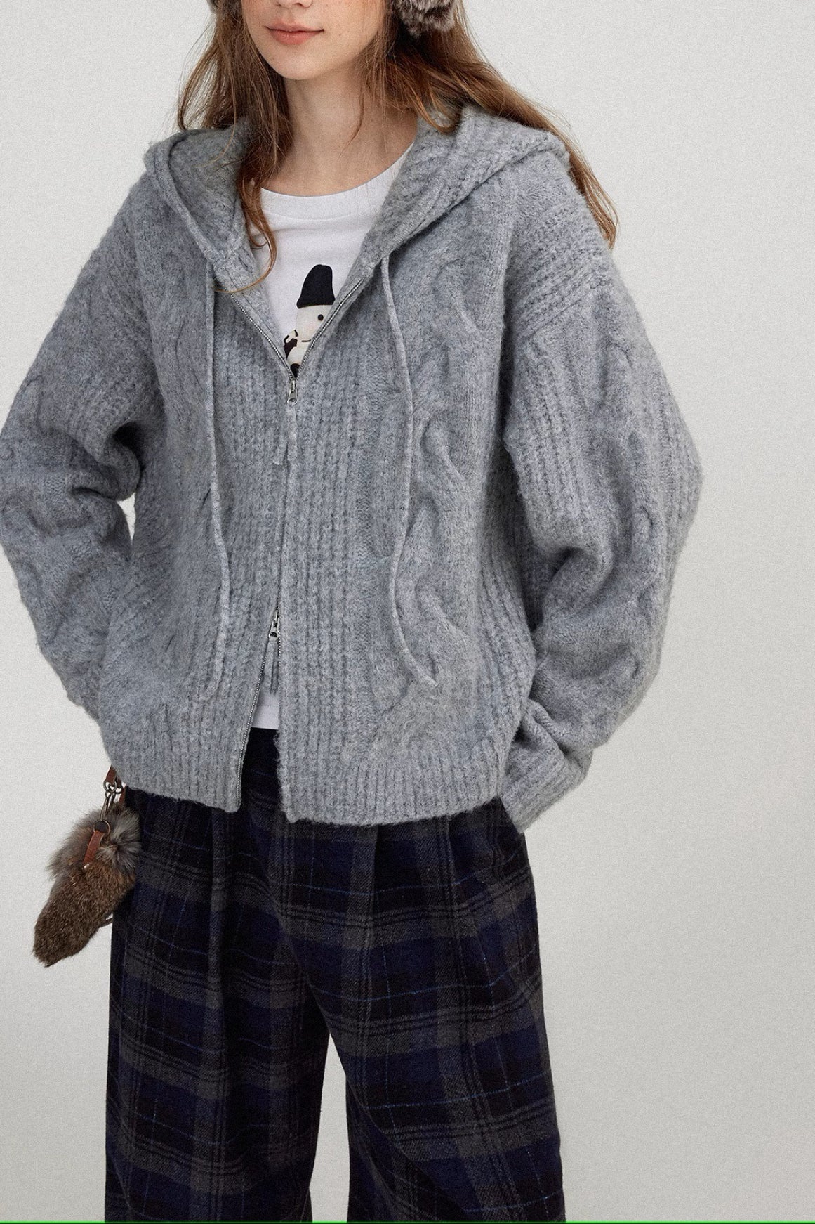 Cable Knit Hooded Soft Wool Cardigan - Image 5