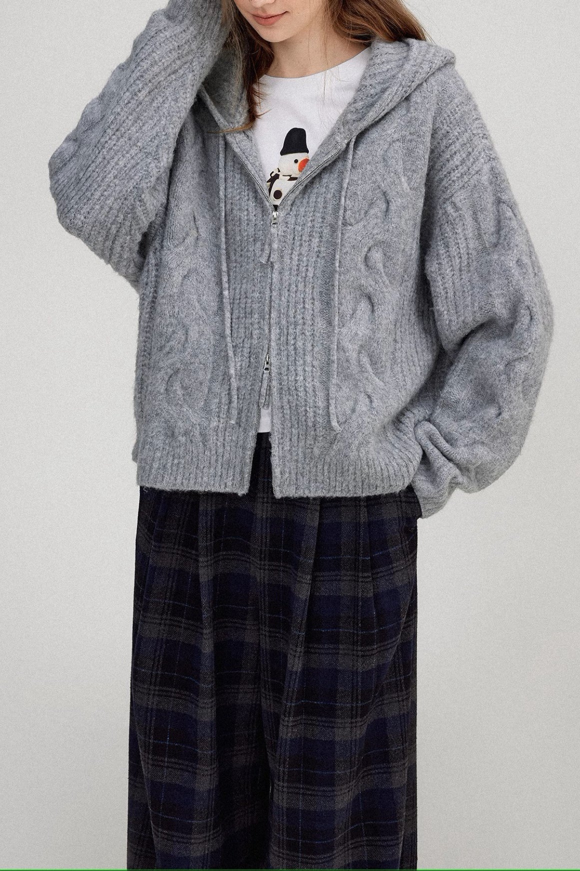 Cable Knit Hooded Soft Wool Cardigan - Image 6