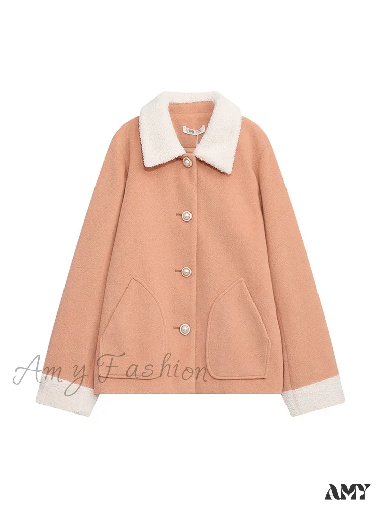 Cashmere Autumn Winter Single Breasted Short Woolen Office Lady Coat - Image 5