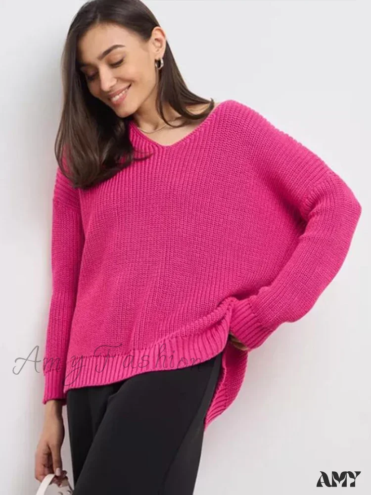Casual Knitted Women Solid V-neck Long Sleeve Pullover 2024 Autumn Winter Soft Match All Sweater - Image 6