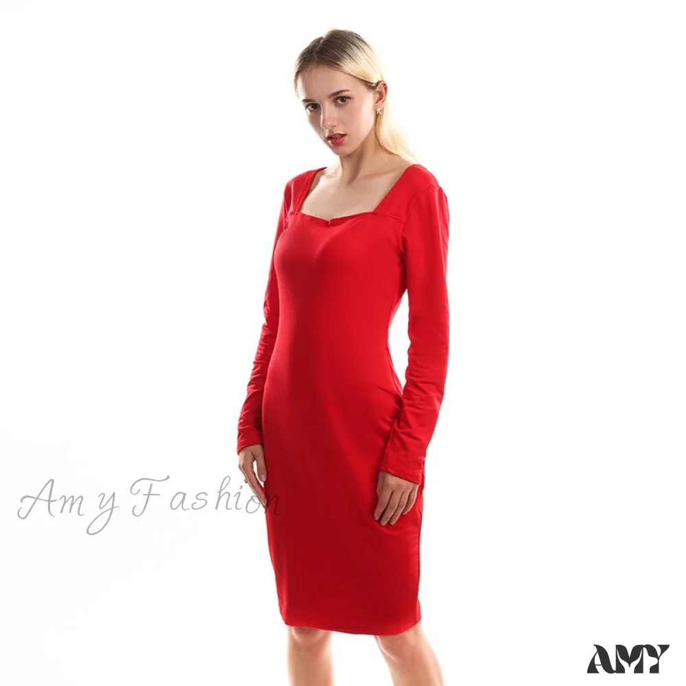 Amy Fashion - Casual Solid Color Long-sleeved Velvet Dress - Image 4
