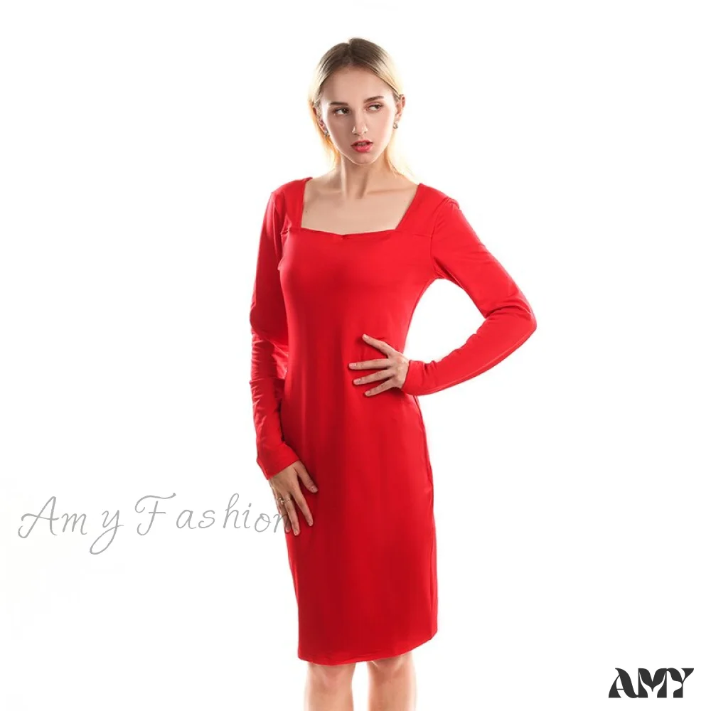 Amy Fashion - Casual Solid Color Long-sleeved Velvet Dress - Image 5