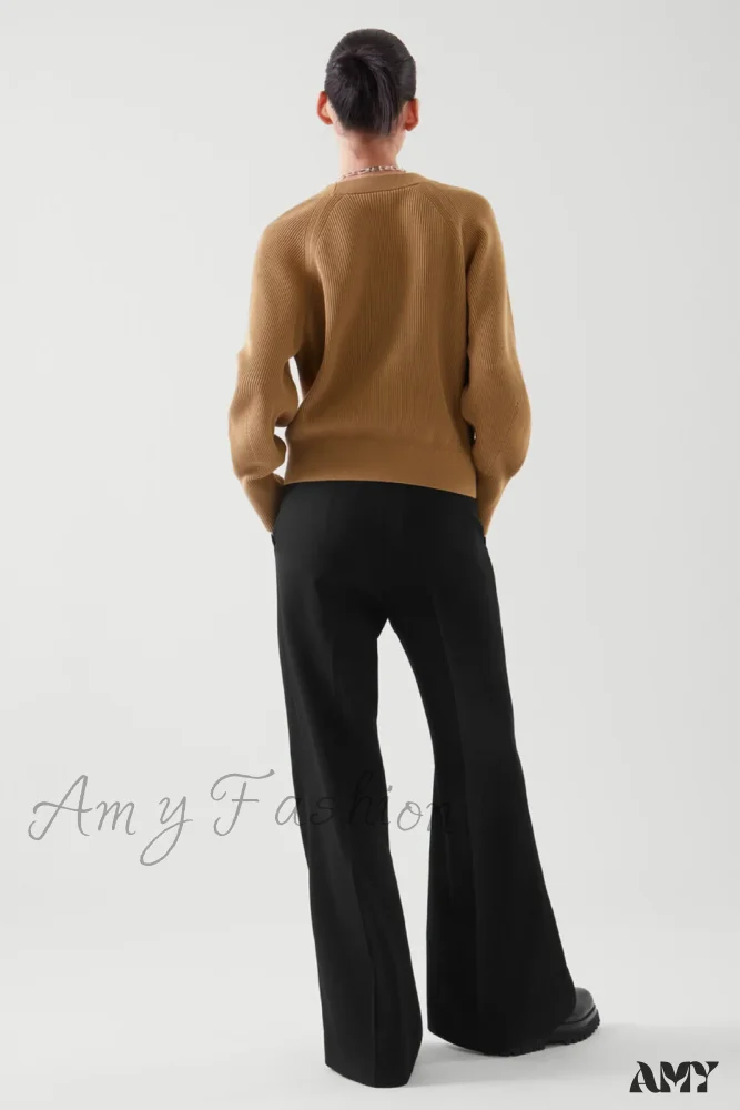 Casual V-neck Ribbed Bat-sleeve Soft Comfortable Cozy Elegant Lightweight Cardigan - Image 3