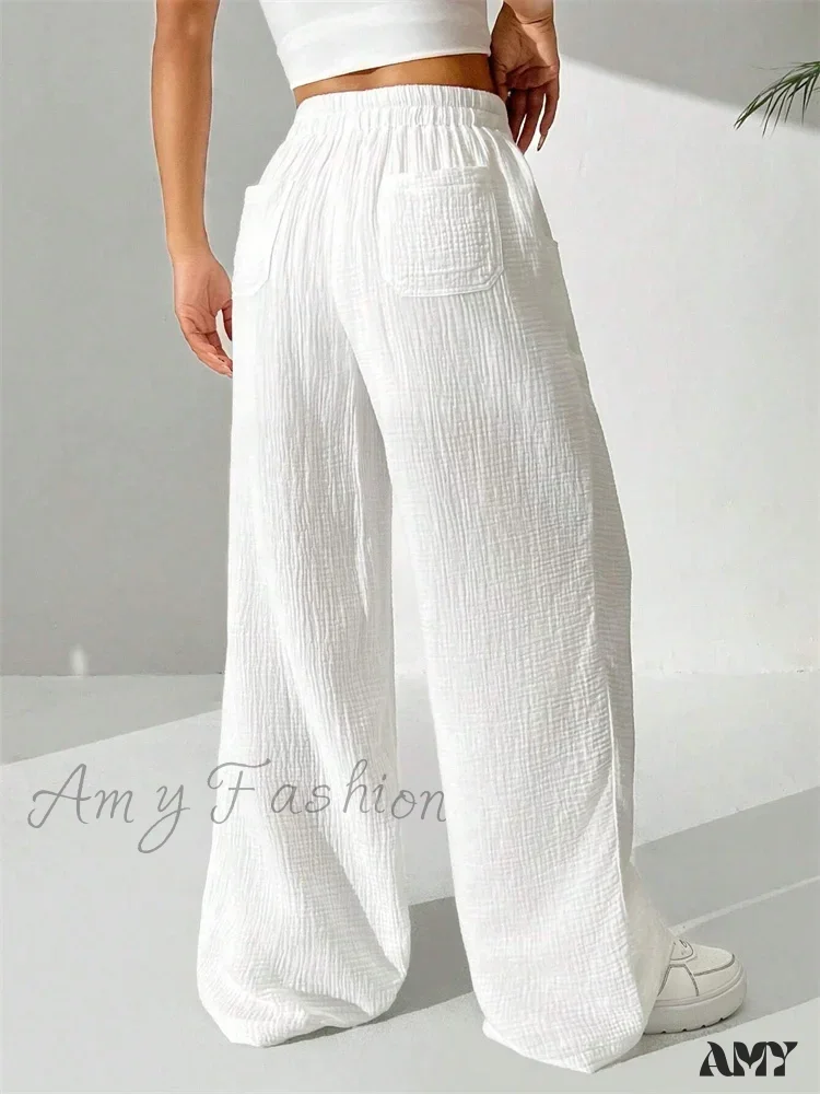 Casual Wrinkle Solid Color Long Autumn Winter Straight Drawstring Loose Trouser - Image 2