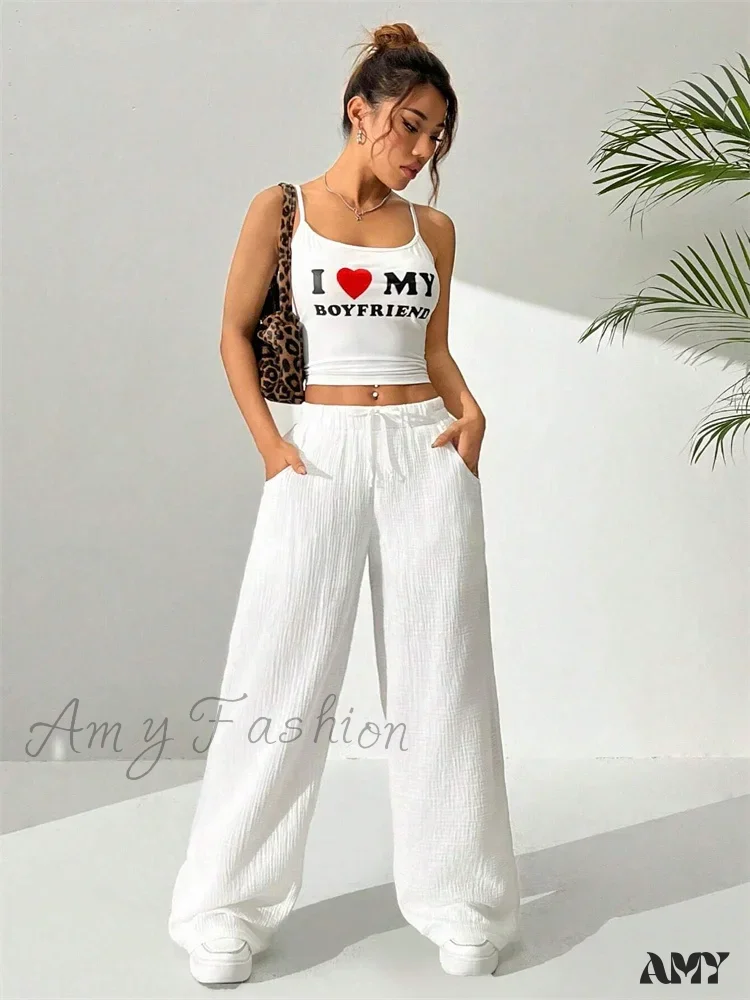 Casual Wrinkle Solid Color Long Autumn Winter Straight Drawstring Loose Trouser - Image 4