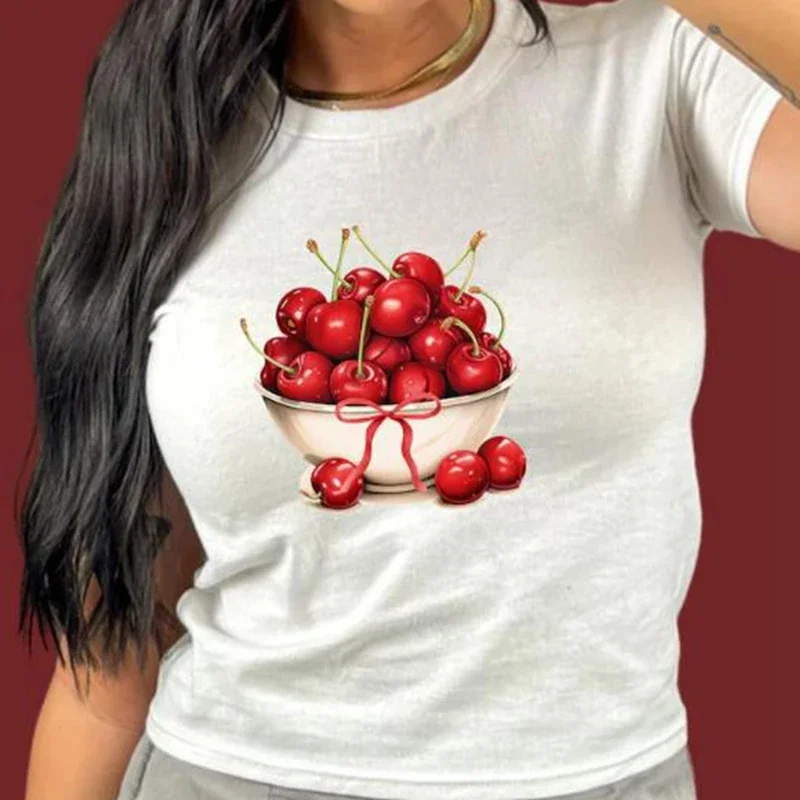 Cherry Fruit Print Crop Fit T-shirt - Image 5