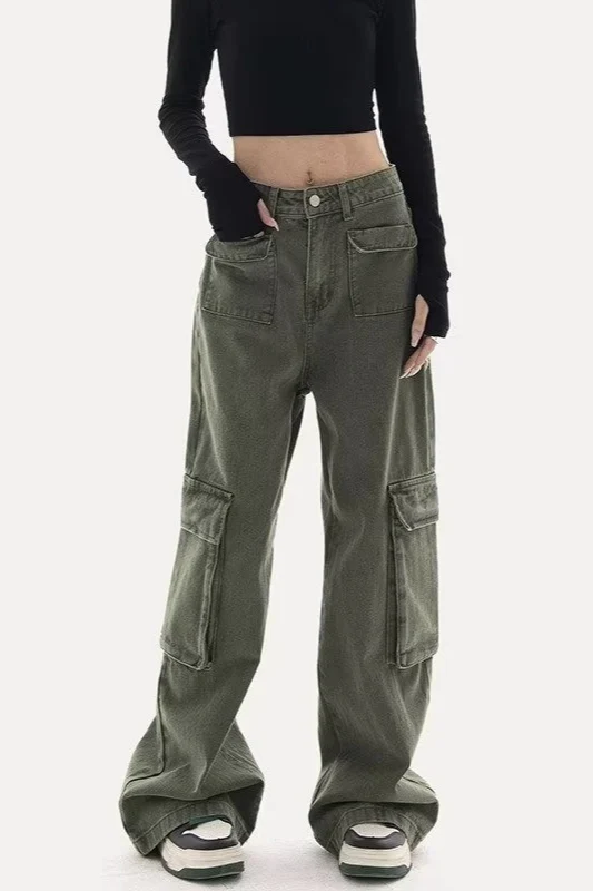 Chic Cargo Straight Wide-Leg Casual Jeans - Image 2