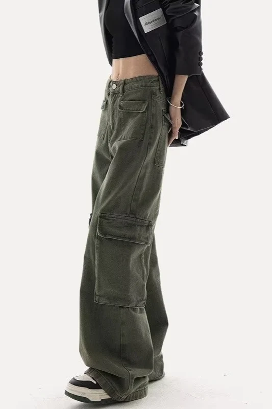 Chic Cargo Straight Wide-Leg Casual Jeans - Image 3