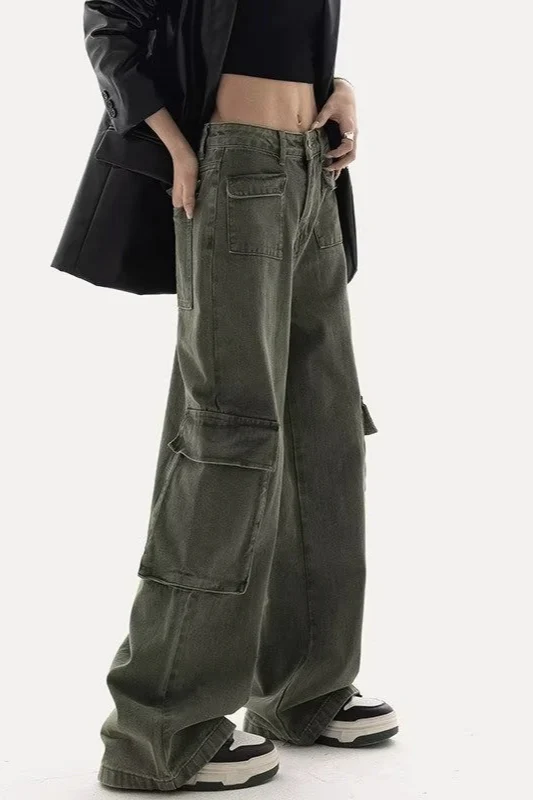 Chic Cargo Straight Wide-Leg Casual Jeans - Image 4