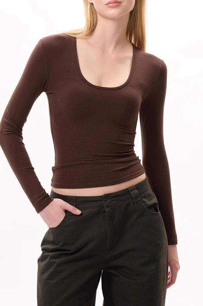 Chic Fitted U-Neck Square Shoulder Waist-Tied Base Layer - Image 2