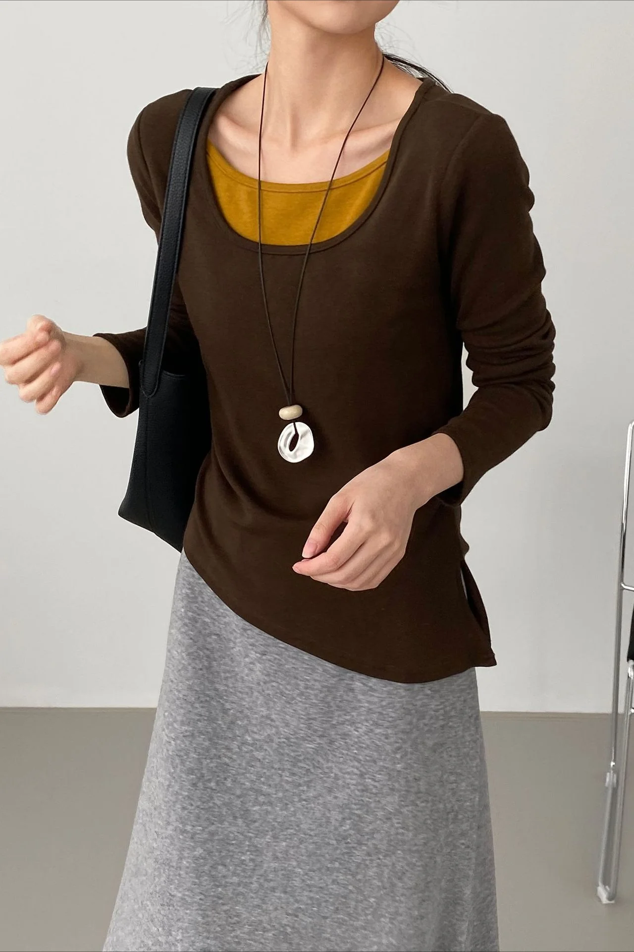 Chic Fleece Fake Two-Piece Split Hem Slim Base Layer - Image 4