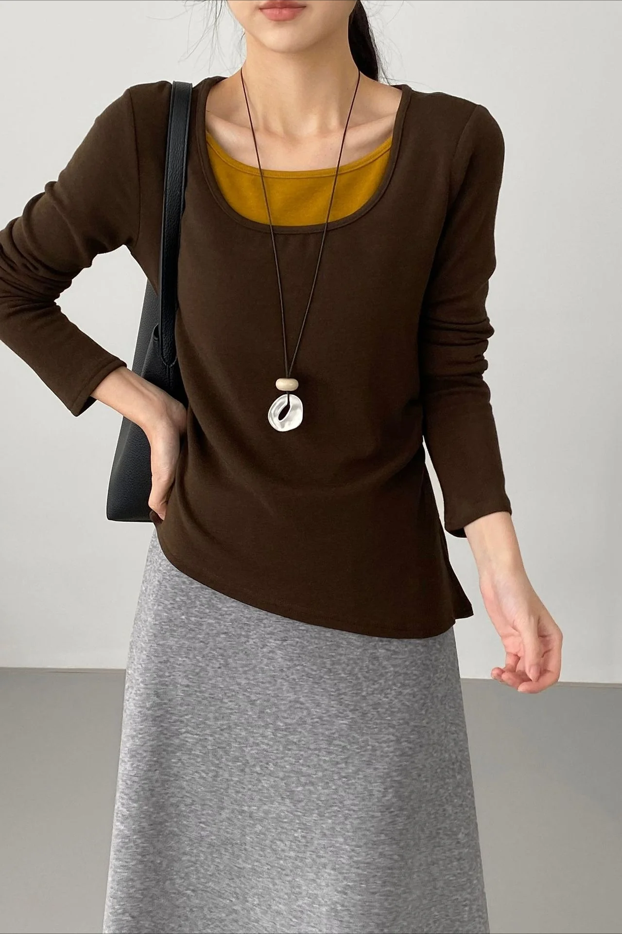 Chic Fleece Fake Two-Piece Split Hem Slim Base Layer - Image 5