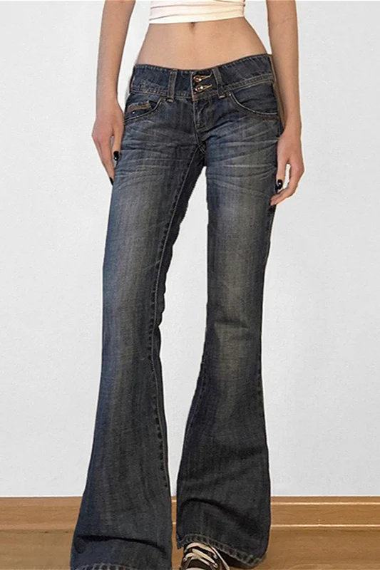 Chic High-Street Low-Rise Stretch Flare Jeans - Image 2