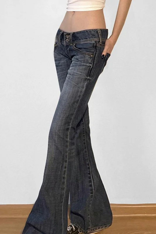 Chic High-Street Low-Rise Stretch Flare Jeans - Image 3