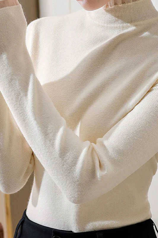 Chic Lace Paneled Mock Neck Fitted Base Layer - Image 2