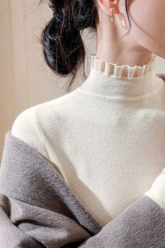 Chic Lace Paneled Mock Neck Fitted Base Layer - Image 3