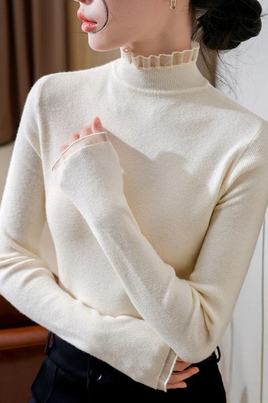 Chic Lace Paneled Mock Neck Fitted Base Layer - Image 4