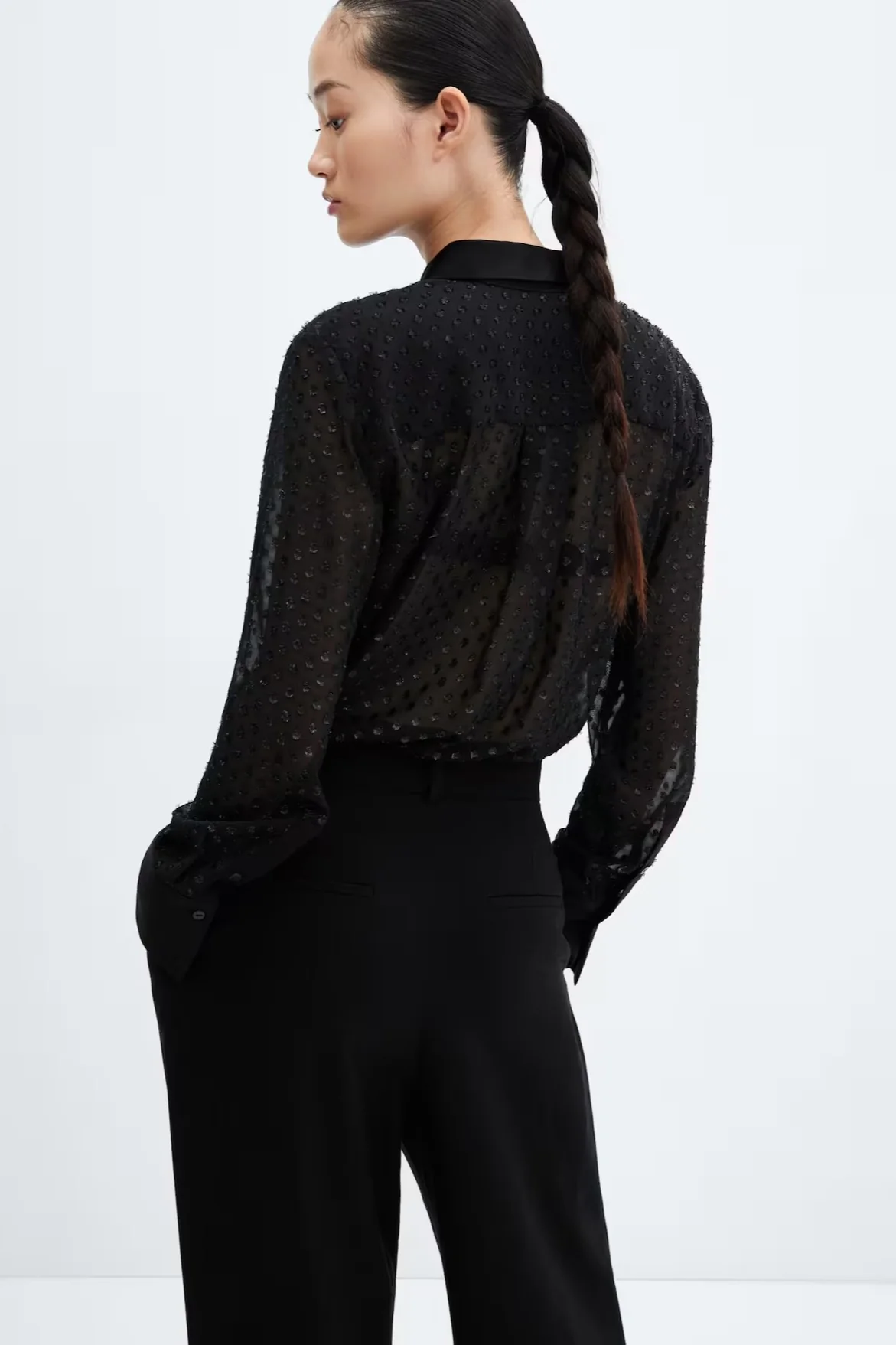 Chiffon Metallic Jacquard Sheer Loose Short Blouse - Image 2