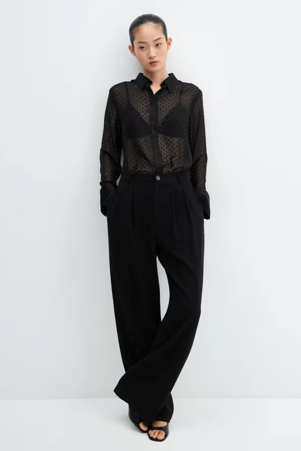 Chiffon Metallic Jacquard Sheer Loose Short Blouse - Image 3