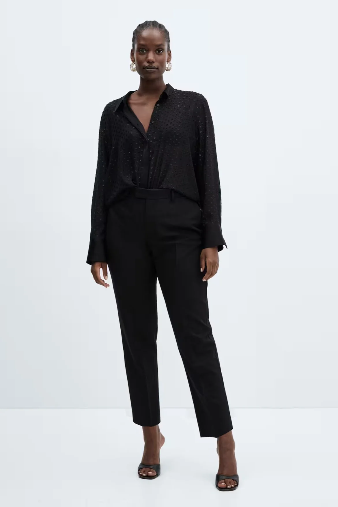 Chiffon Metallic Jacquard Sheer Loose Short Blouse - Image 4