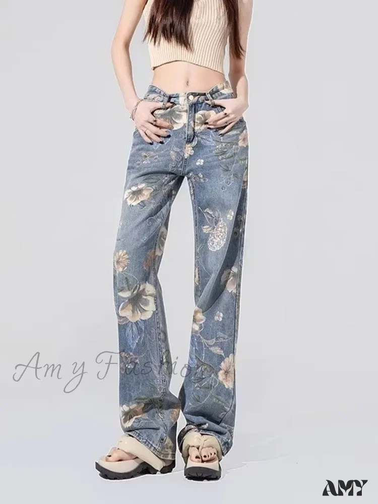 Amy Fashion - Children's High Waist Straight Tube Loose Wide Leg Trendy Spliced With Old Zippers Jean
