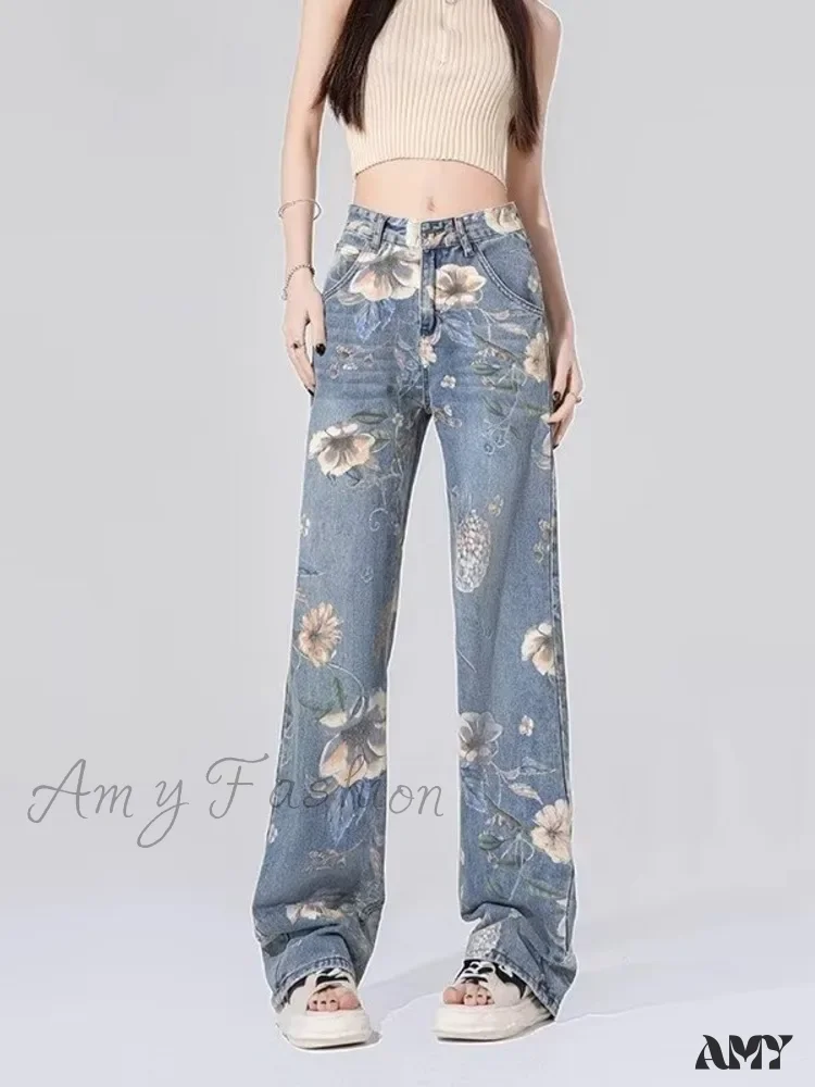 Amy Fashion - Children's High Waist Straight Tube Loose Wide Leg Trendy Spliced With Old Zippers Jean - Image 2