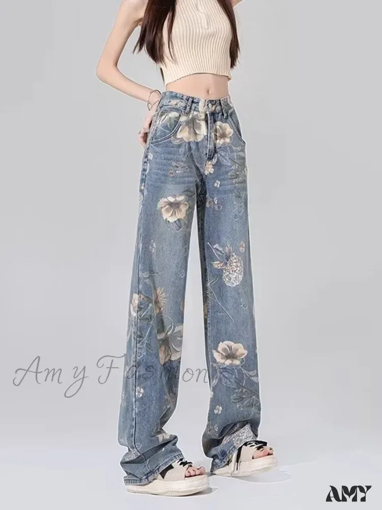 Amy Fashion - Children's High Waist Straight Tube Loose Wide Leg Trendy Spliced With Old Zippers Jean - Image 3