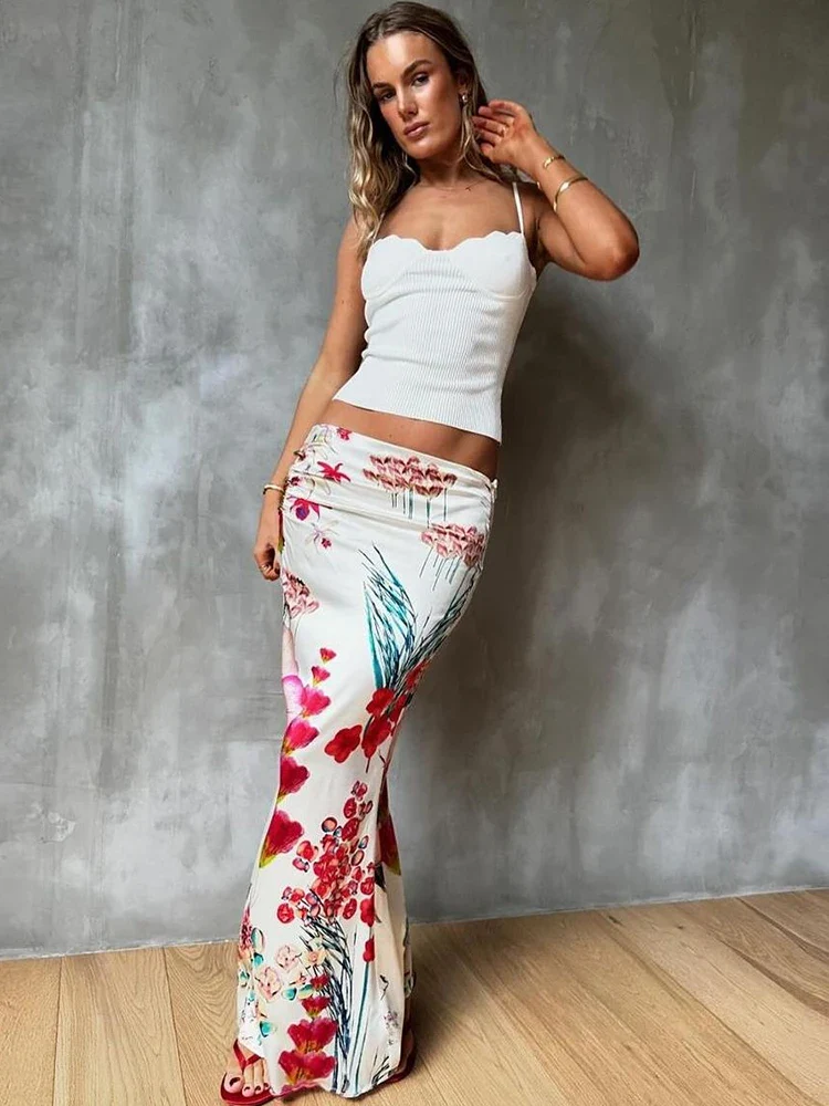 Colorful Print Ruched Peach Skirt - Image 3