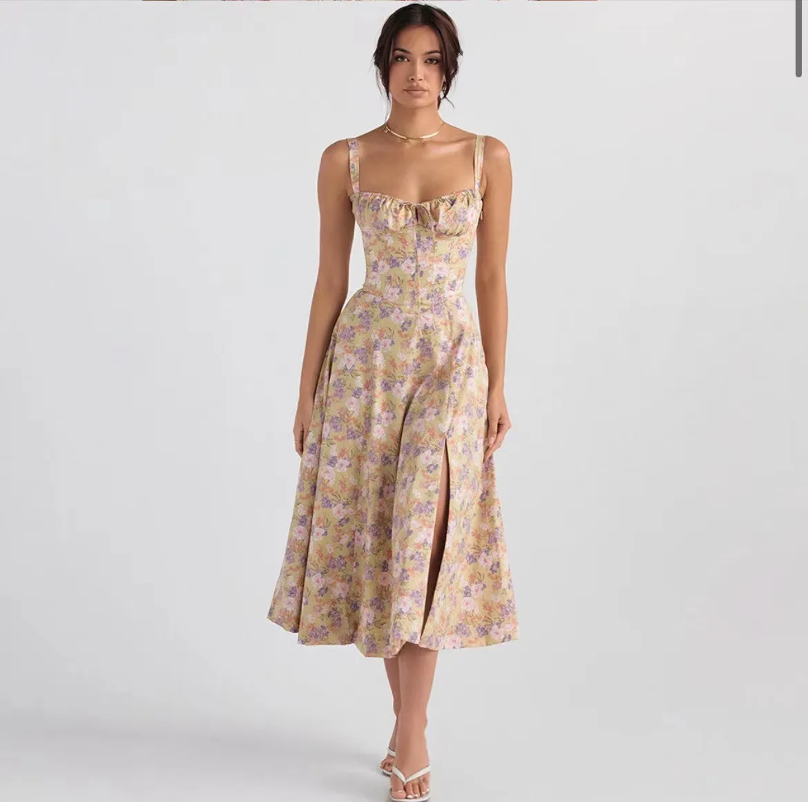 Corset Spaghetti Strap Floral Dress - Image 6
