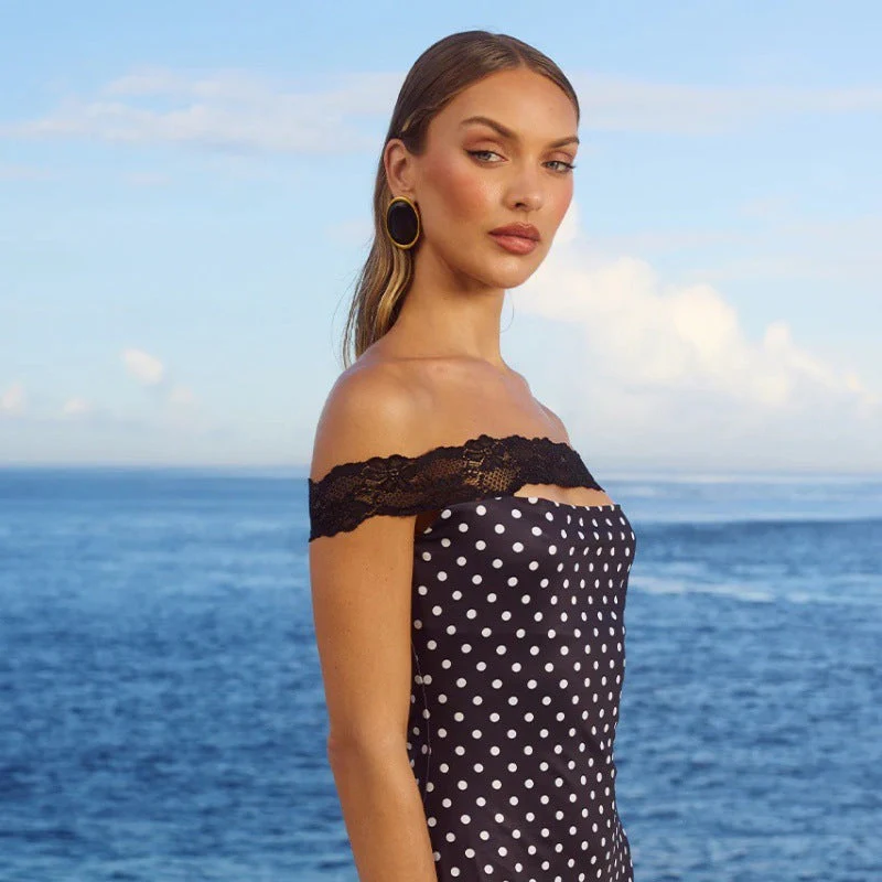 Lace Polka Dot Print Bandeau Mini Dress - Image 4