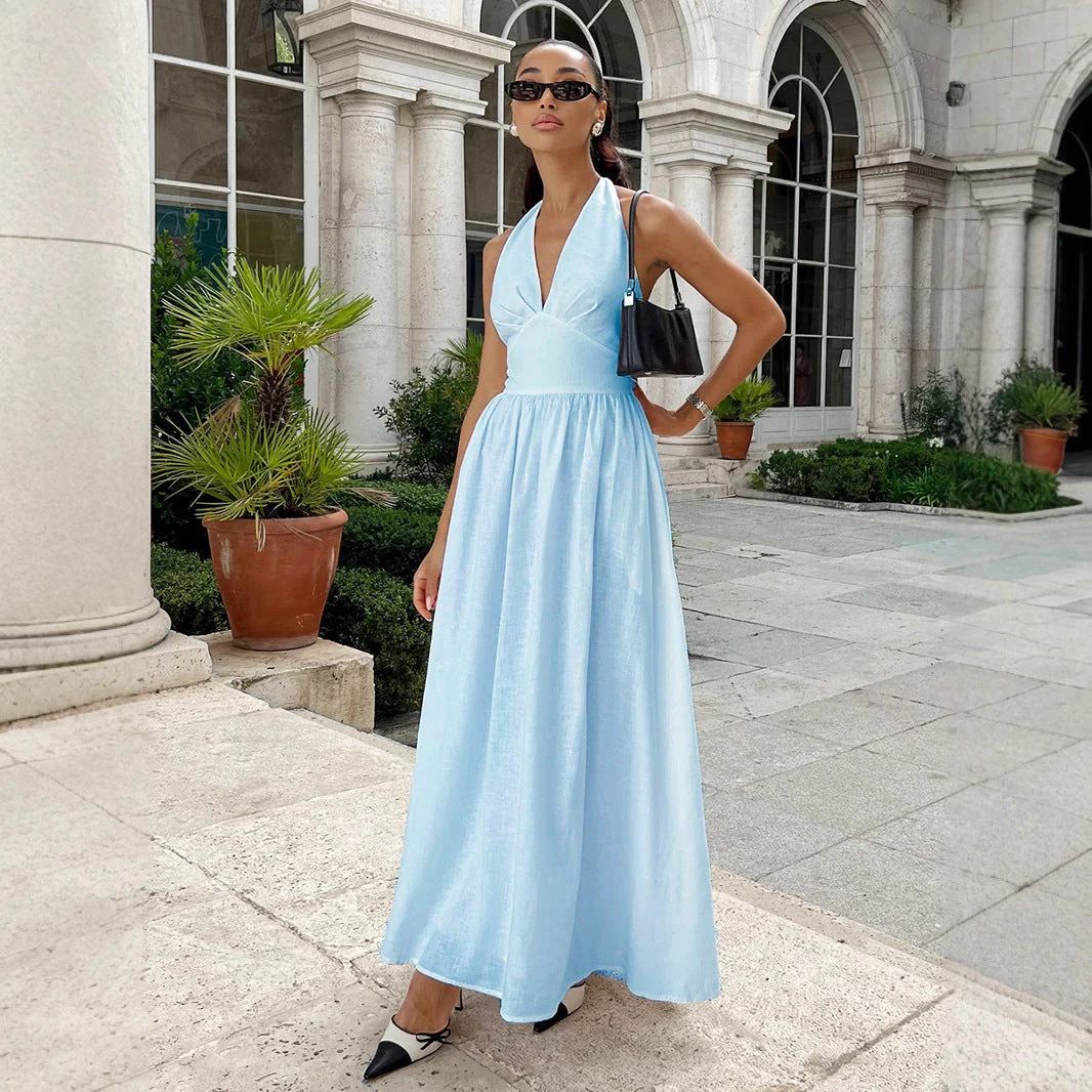 Cotton Waist V-Veck Tie-Down Dress - Image 3