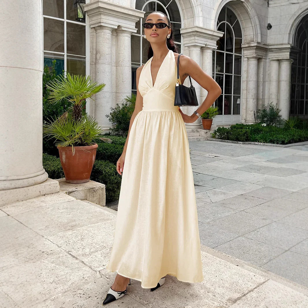 Cotton Waist V-Veck Tie-Down Dress - Image 4