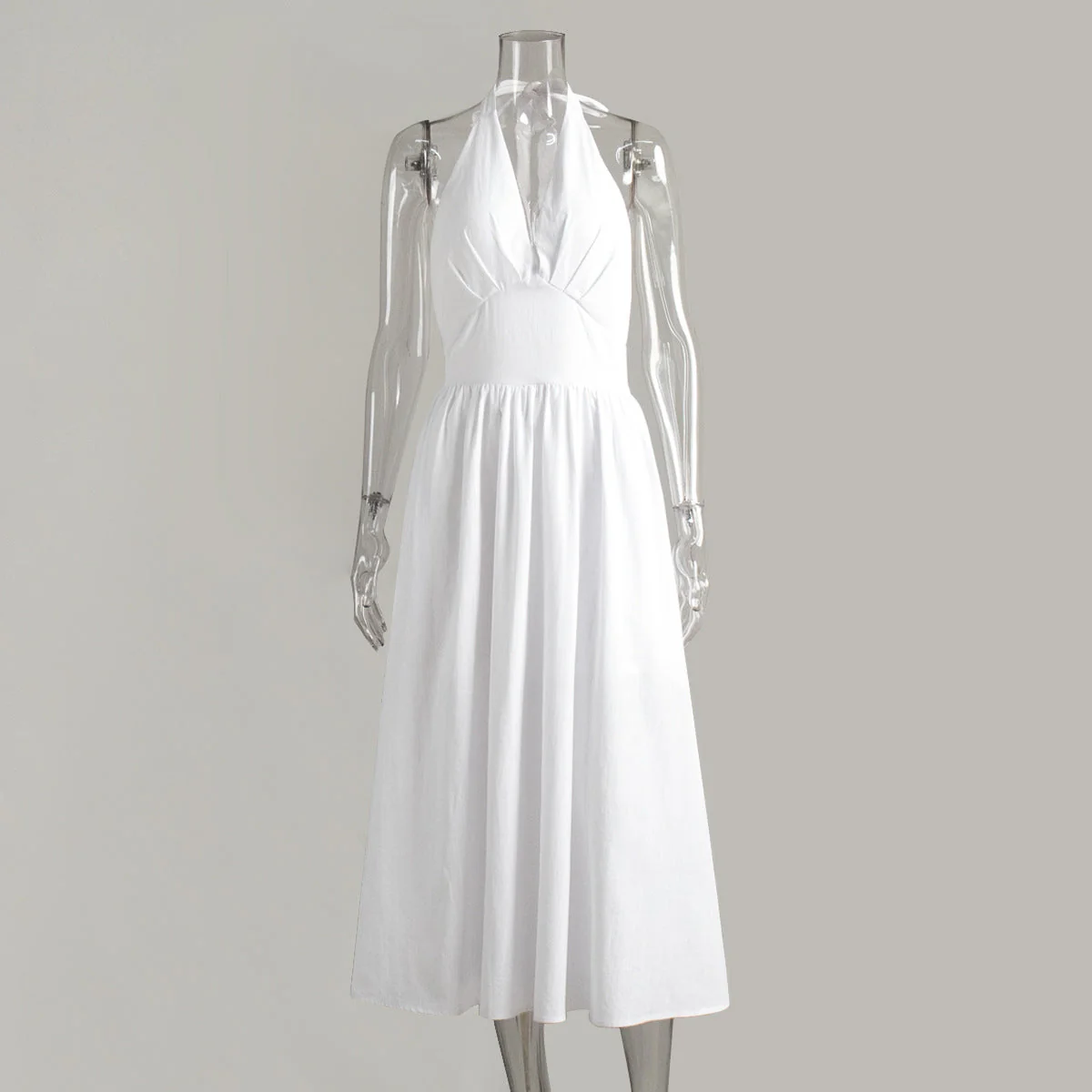 Cotton Waist V-Veck Tie-Down Dress - Image 5